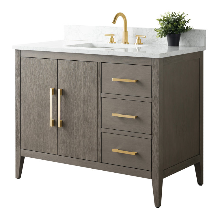 42'' Driftwood Gray Single Bathroom Vanity with Marble Top