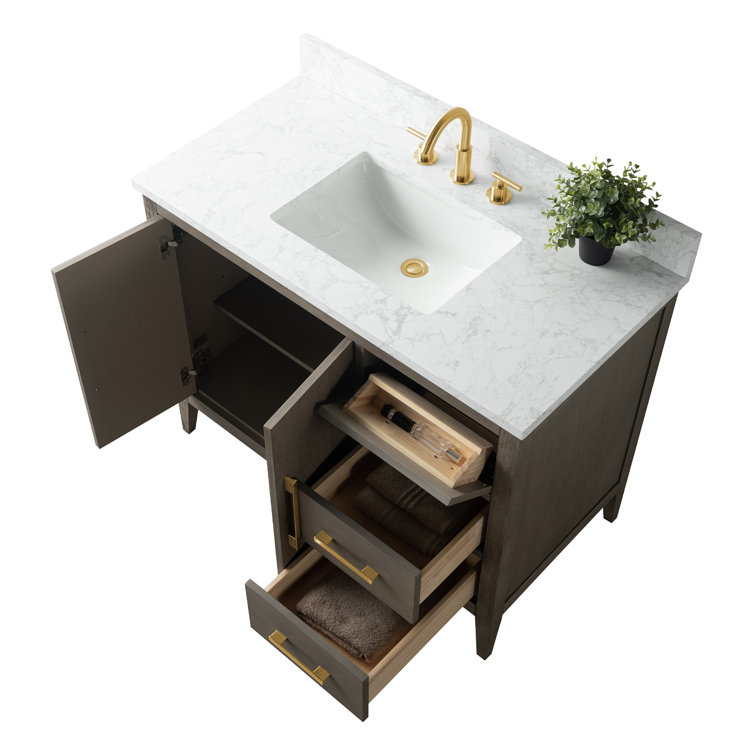 42'' Driftwood Gray Single Bathroom Vanity with Marble Top