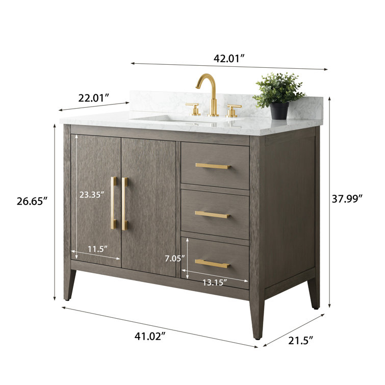 42'' Driftwood Gray Single Bathroom Vanity with Marble Top