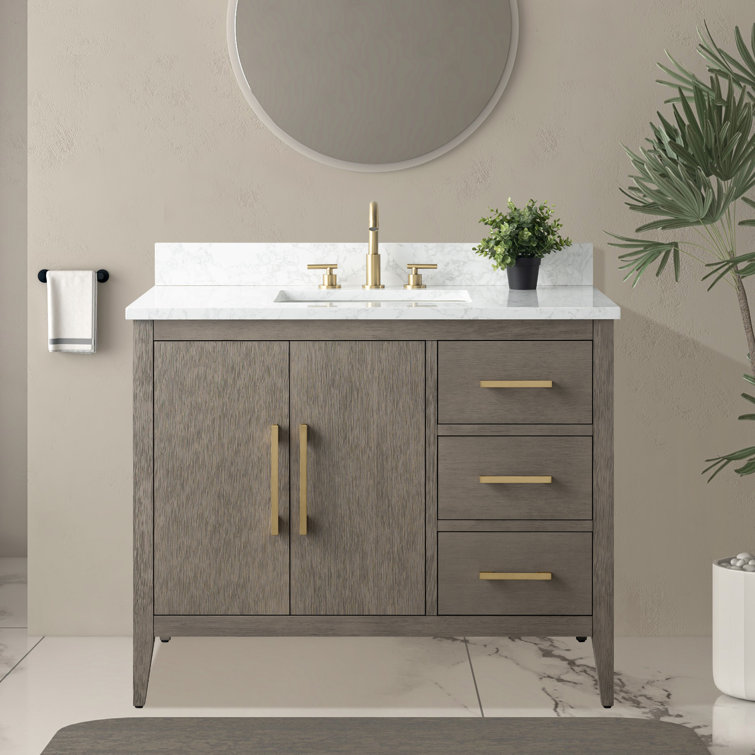 42'' Driftwood Gray Single Bathroom Vanity with Marble Top