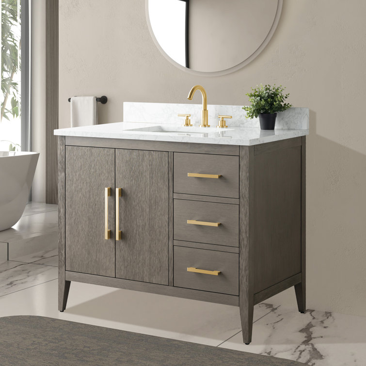 42'' Driftwood Gray Single Bathroom Vanity with Marble Top
