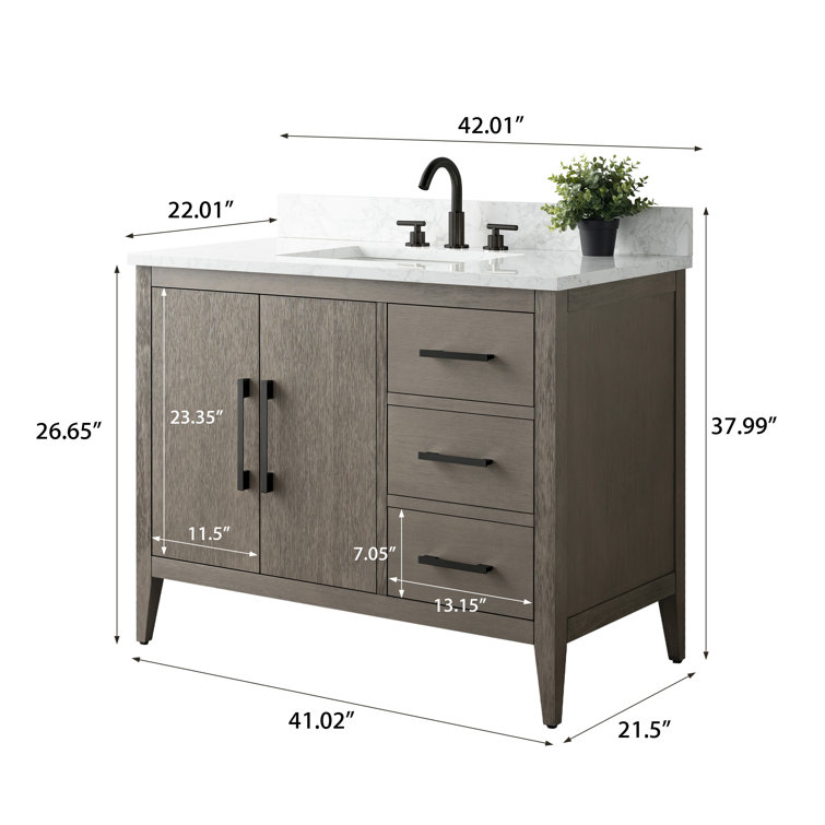 Driftwood Gray 42'' Single Bathroom Vanity with Marble Top