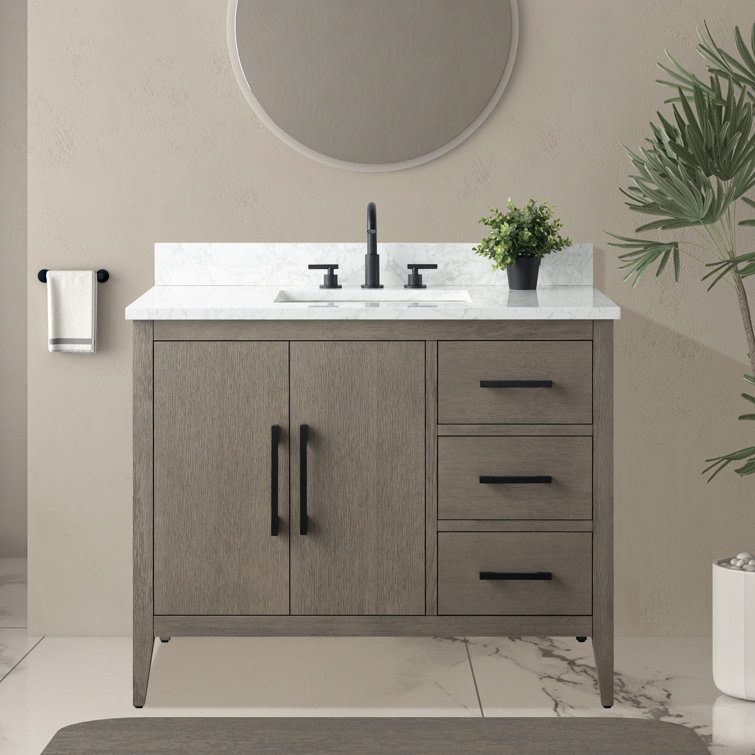 Driftwood Gray 42'' Single Bathroom Vanity with Marble Top