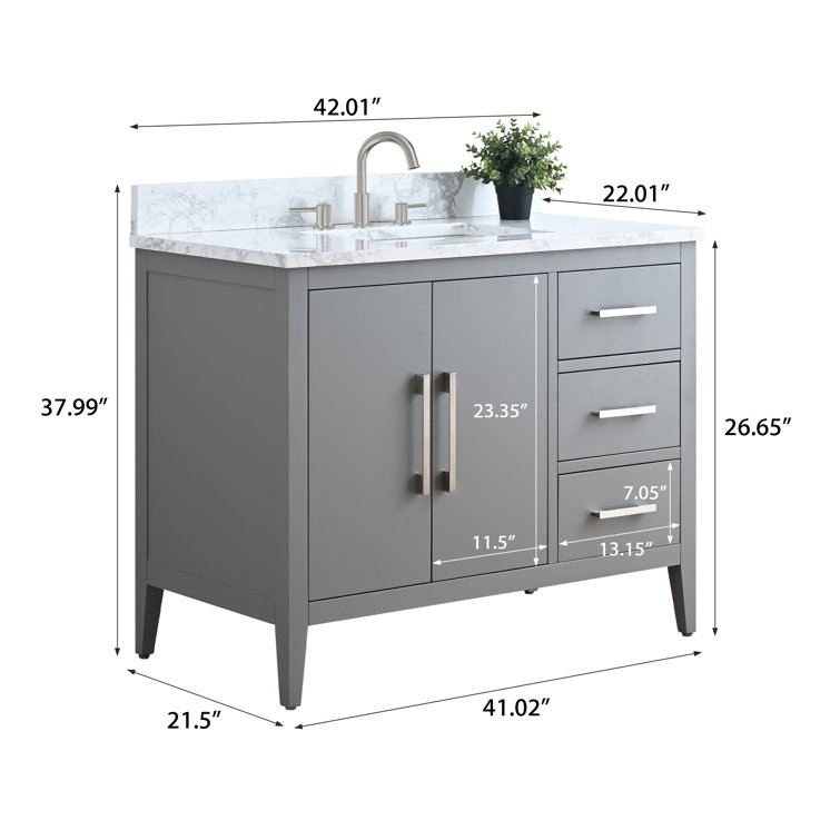 42" Cashmere Gray Single Bathroom Vanity with Engineered Marble Top