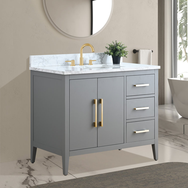 Cashmere Gray 42'' Single Bathroom Vanity with Engineered Marble Top