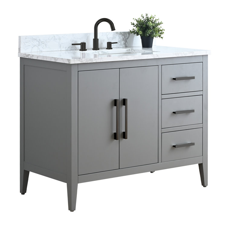 Cashmere Gray 42" Freestanding Bathroom Vanity with Engineered Marble Top