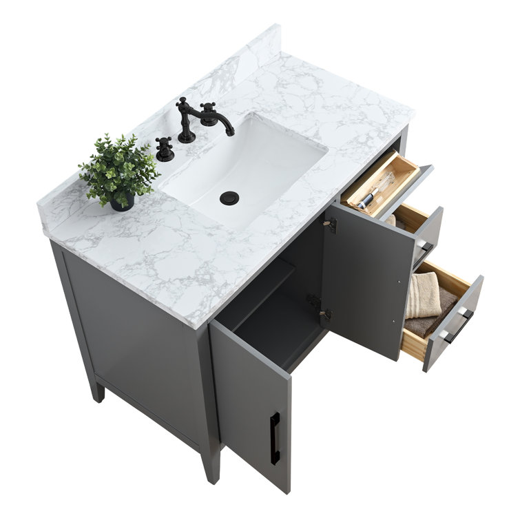 Cashmere Gray 42" Freestanding Bathroom Vanity with Engineered Marble Top