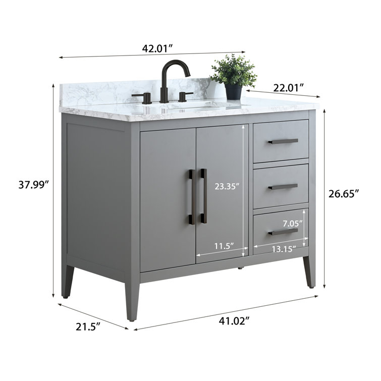 Cashmere Gray 42" Freestanding Bathroom Vanity with Engineered Marble Top