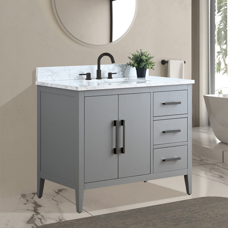 Cashmere Gray 42" Freestanding Bathroom Vanity with Engineered Marble Top