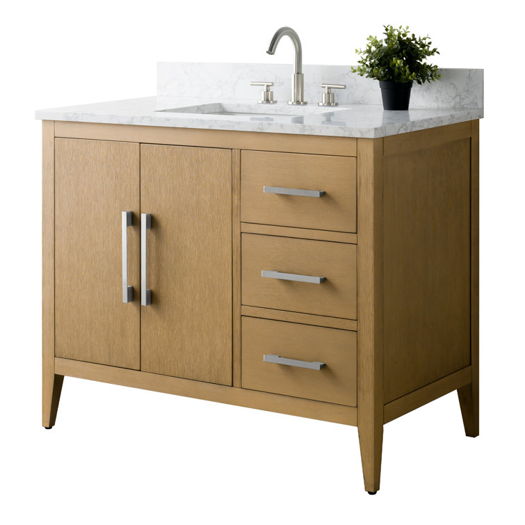 Natural Oak 42'' Single Bathroom Vanity with Engineered Marble Top