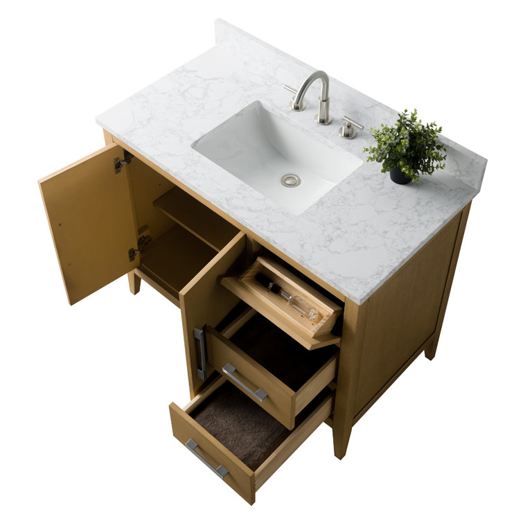 Natural Oak 42'' Single Bathroom Vanity with Engineered Marble Top