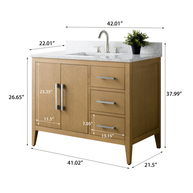 Natural Oak 42'' Single Bathroom Vanity with Engineered Marble Top