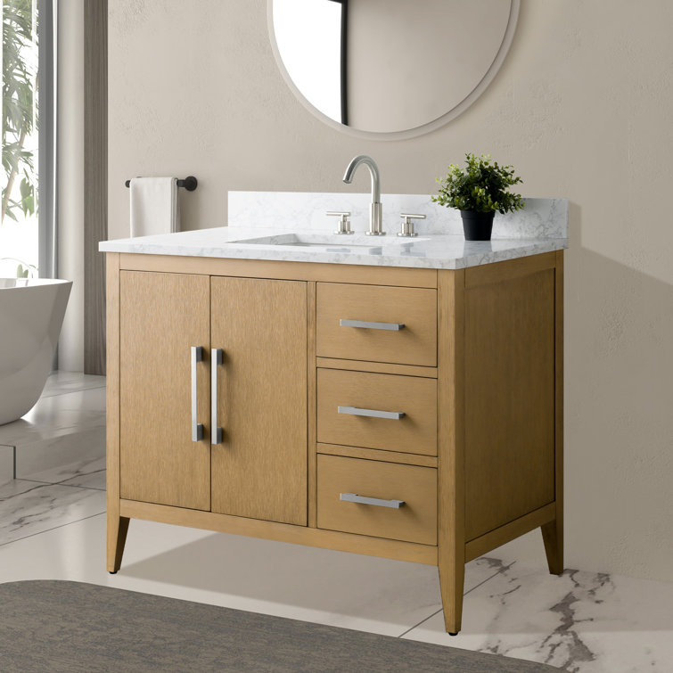 Natural Oak 42'' Single Bathroom Vanity with Engineered Marble Top