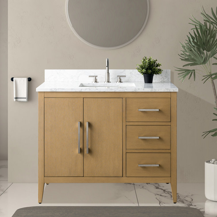 Natural Oak 42'' Single Bathroom Vanity with Engineered Marble Top