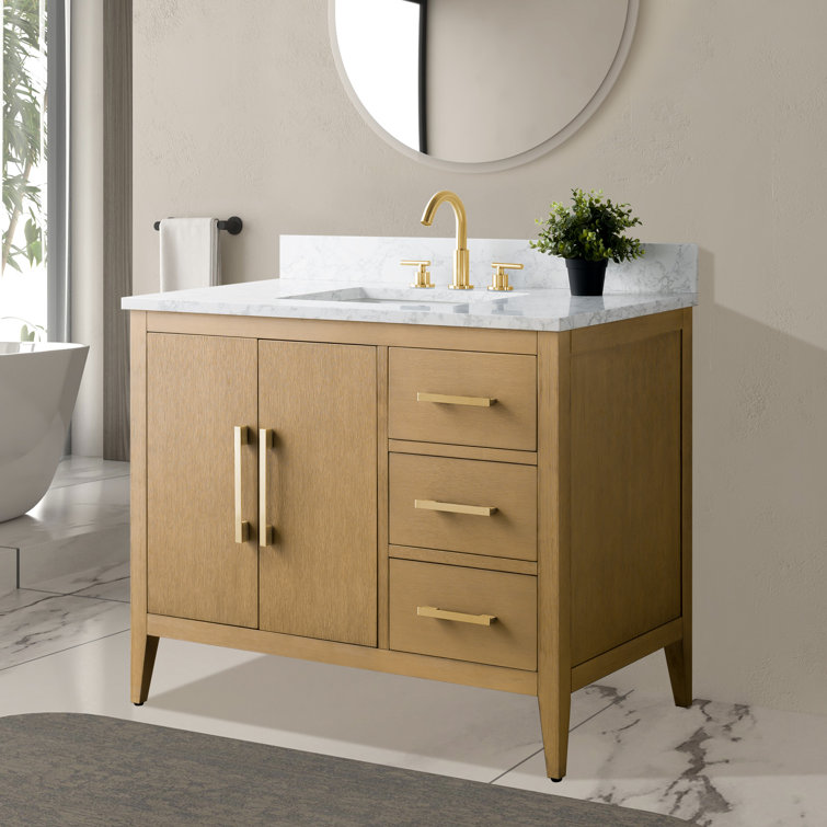 42'' Natural Oak Single Bathroom Vanity with Marble Top