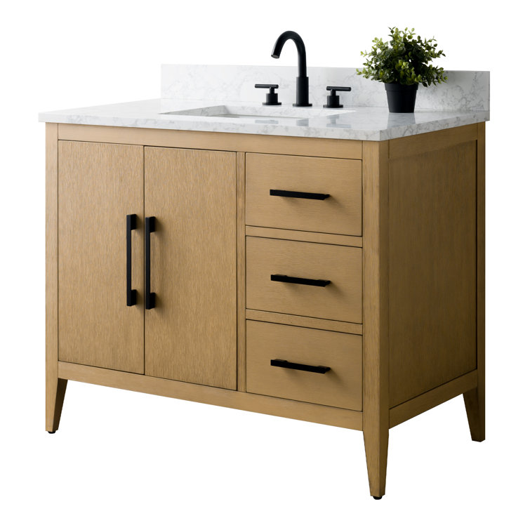 Natural Oak 42" Single Bathroom Vanity with Marble Top