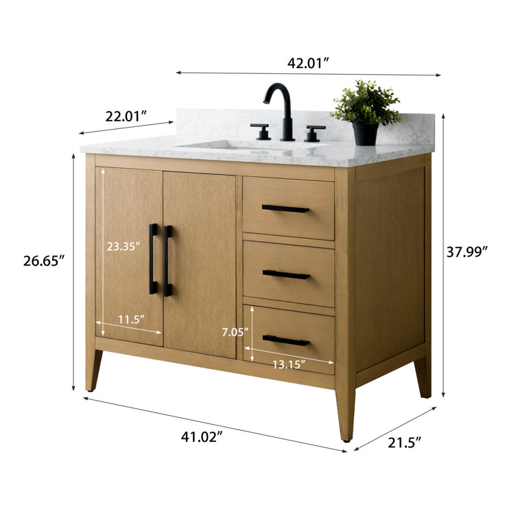 Natural Oak 42" Single Bathroom Vanity with Marble Top
