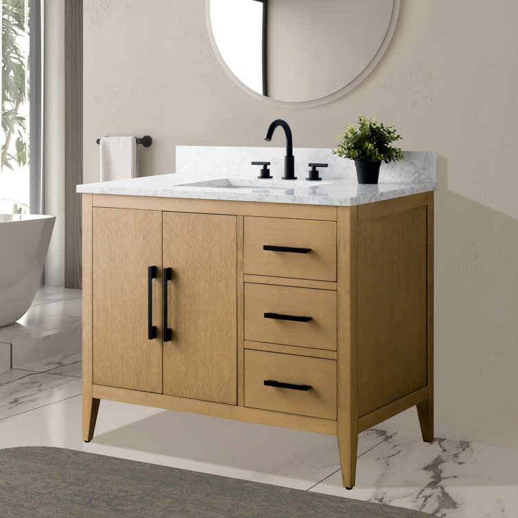 Natural Oak 42" Single Bathroom Vanity with Marble Top
