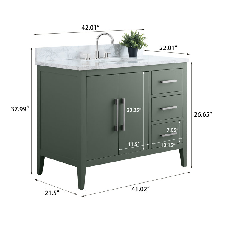 Vintage Green 42" Single Bathroom Vanity with Engineered Marble Top