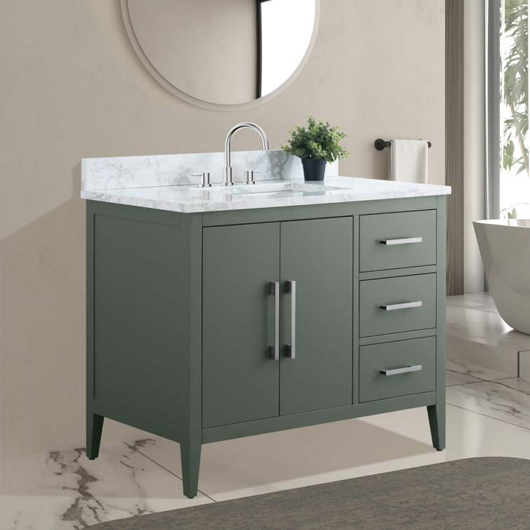 Vintage Green 42" Single Bathroom Vanity with Engineered Marble Top
