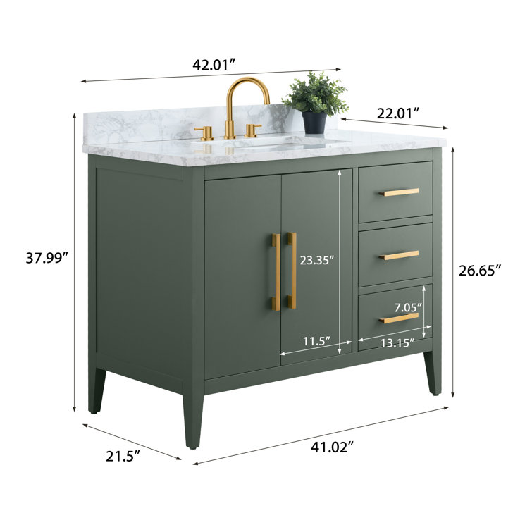 42'' Vintage Green Single Sink Bathroom Vanity with Golden Brushed Hardware