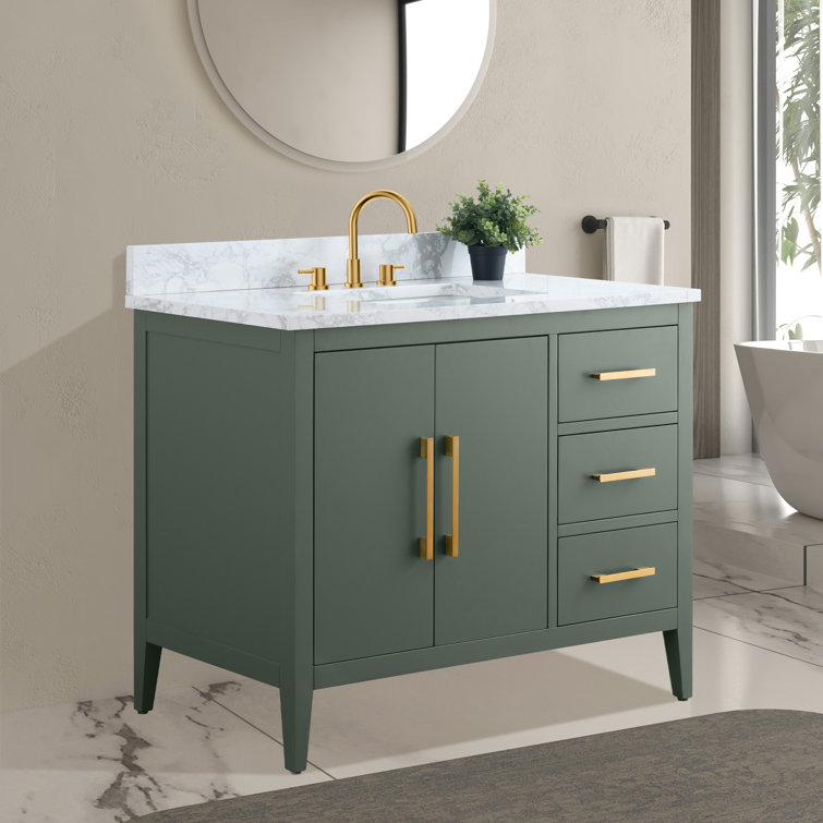 42'' Vintage Green Single Sink Bathroom Vanity with Golden Brushed Hardware