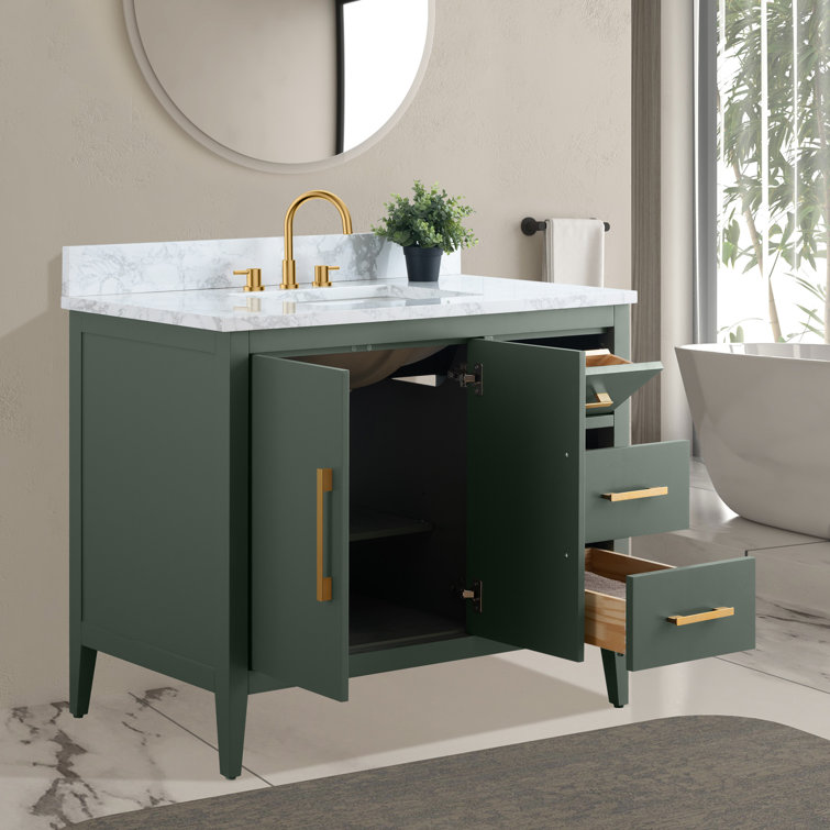 42'' Vintage Green Single Sink Bathroom Vanity with Golden Brushed Hardware