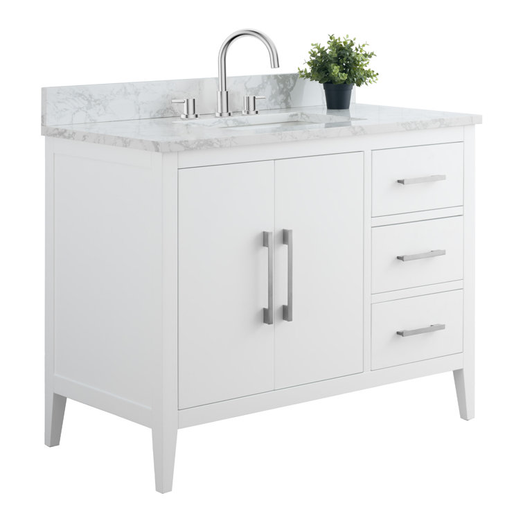 42'' White MDF Freestanding Single Bathroom Vanity with Engineered Marble Top