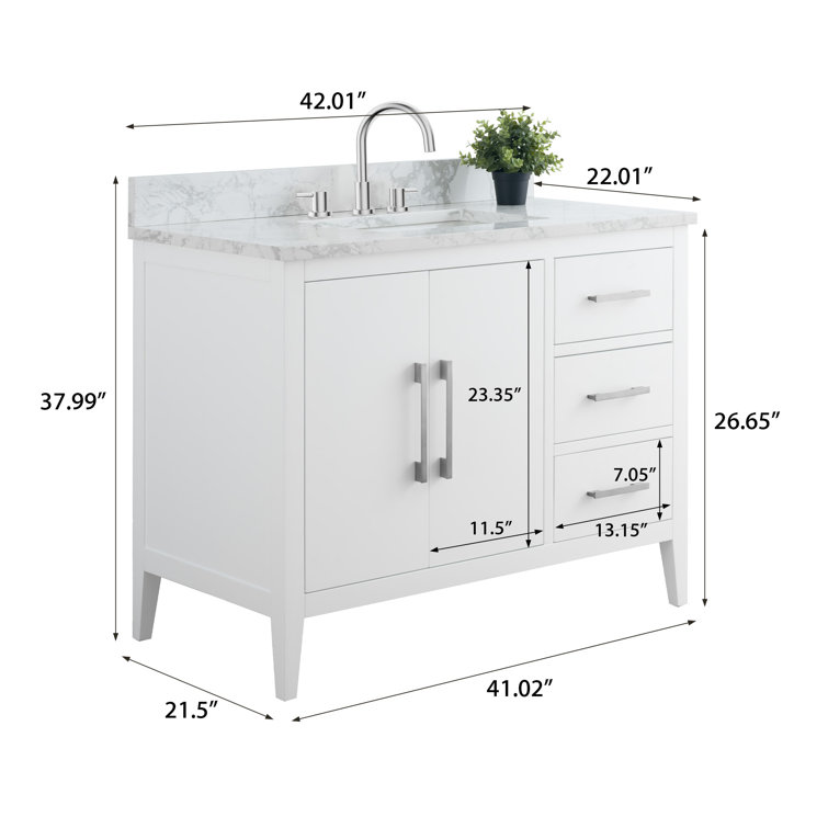 42'' White MDF Freestanding Single Bathroom Vanity with Engineered Marble Top