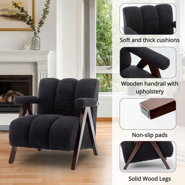 Black Boucle Upholstered Accent Chair with Manufactured Wood Frame