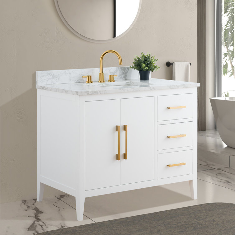 42'' White and Golden Brushed Freestanding Single Sink Bathroom Vanity
