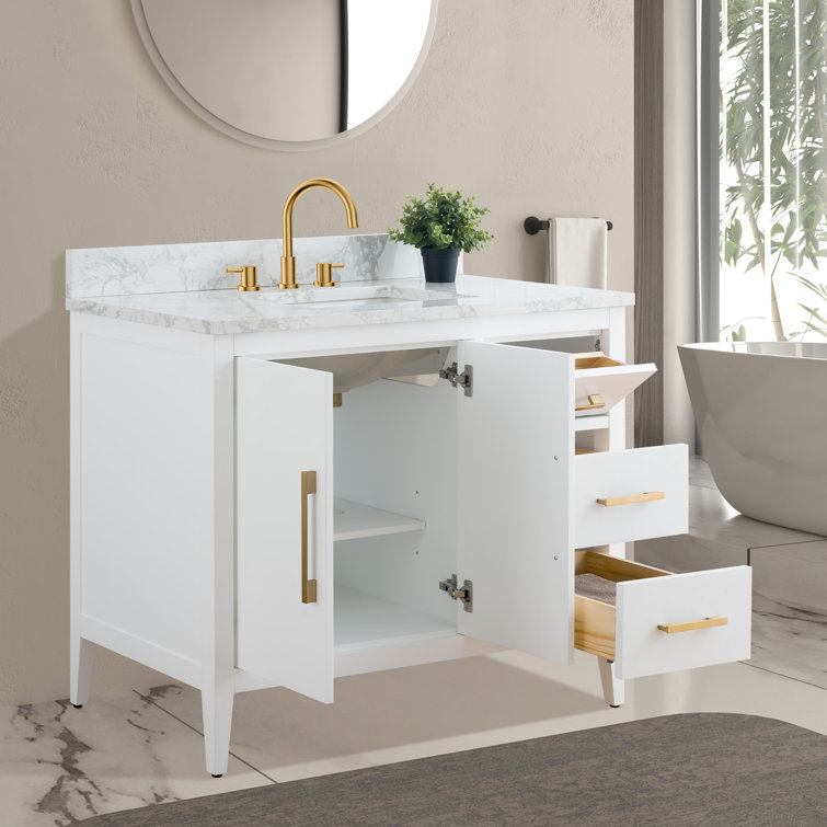 42'' White and Golden Brushed Freestanding Single Sink Bathroom Vanity