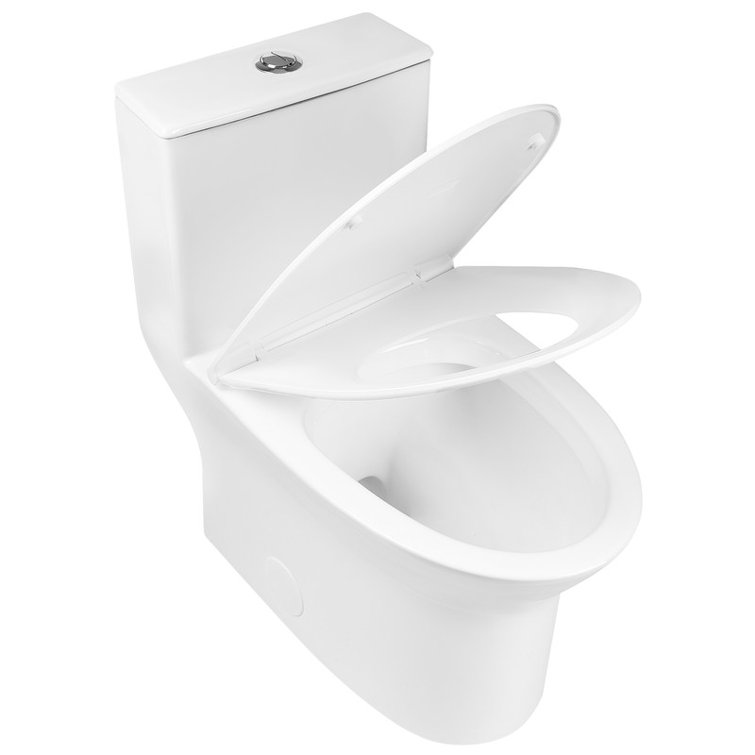 White Ceramic Elongated Dual Flush One-Piece Toilet