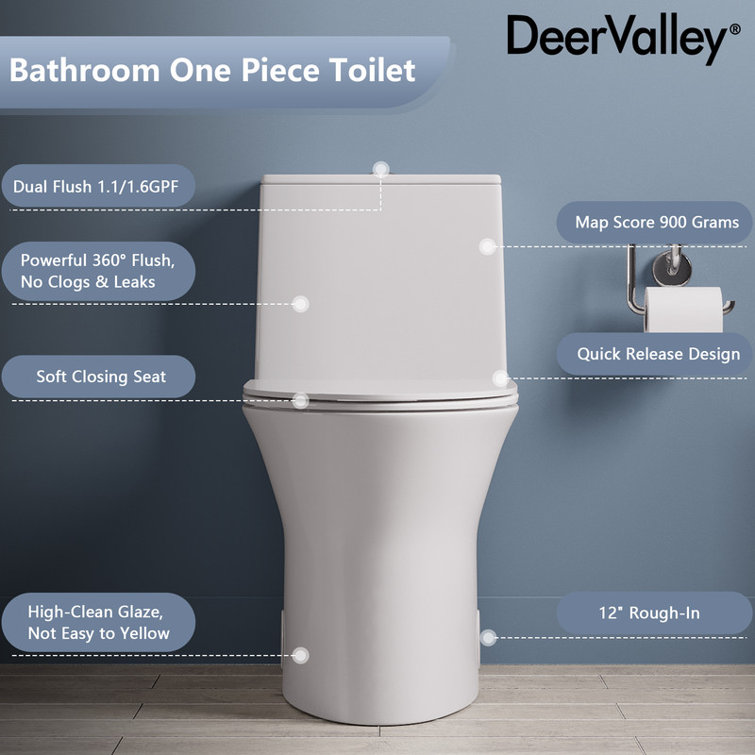 White Ceramic Elongated Dual Flush One-Piece Toilet