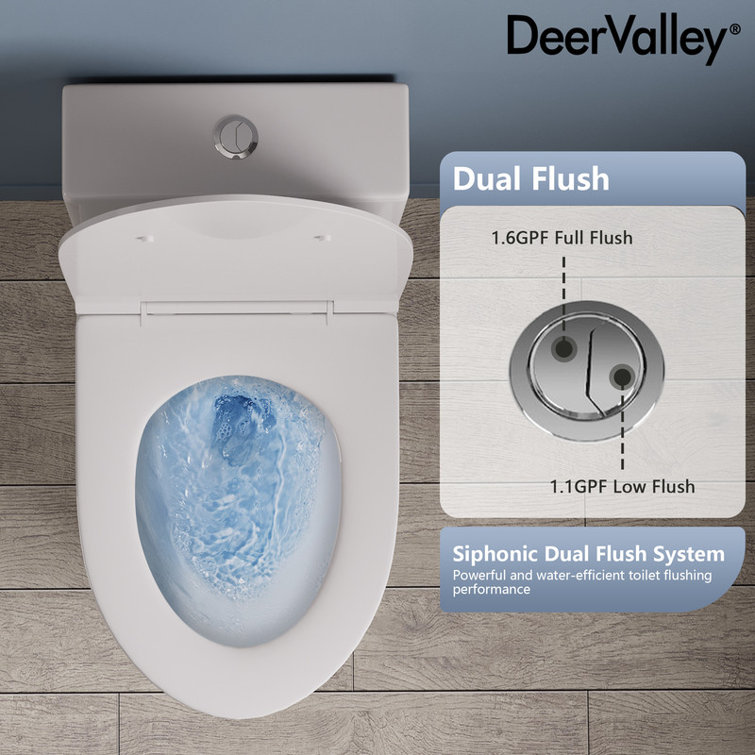 White Ceramic Elongated Dual Flush One-Piece Toilet