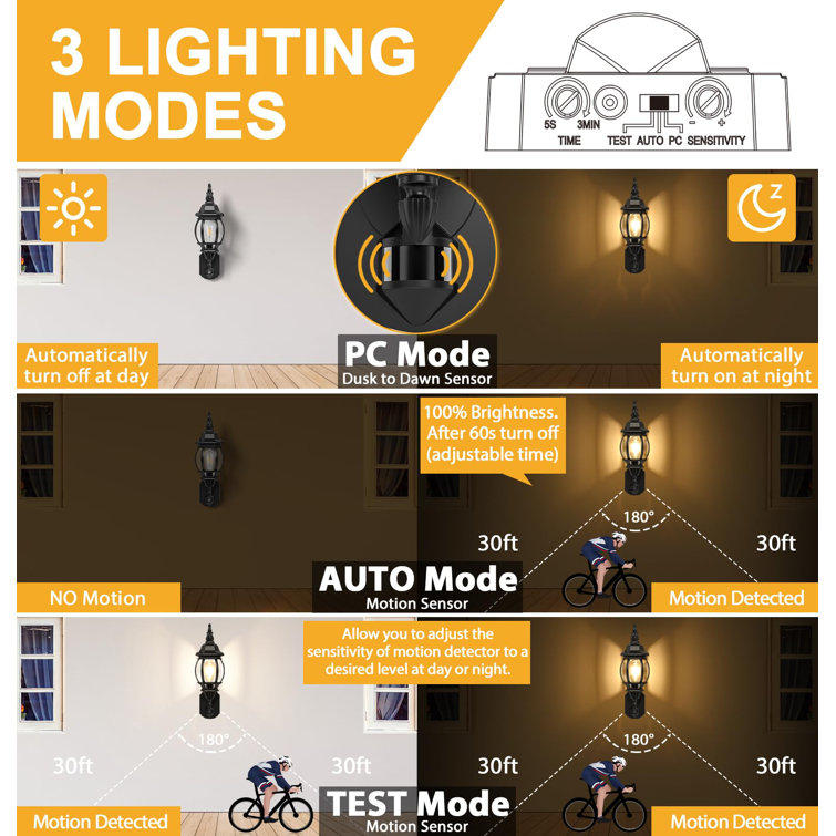 18" Black Aluminum Motion Sensor Outdoor Wall Light