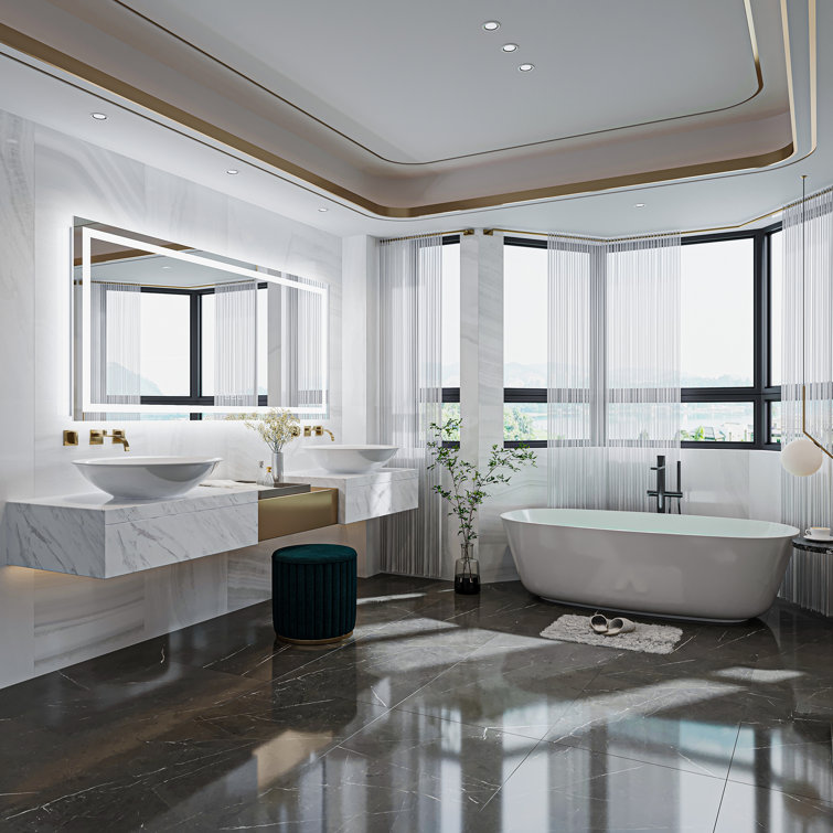 TOOLKISS Led Bathroom Mirror 72 x 36, Dimmable Vanity Mirrors For Wall, Anti-fog, 3 Colors Adjustable, Memory, Double Led Lights ( Front And Backlit ) Durable Tempered Material