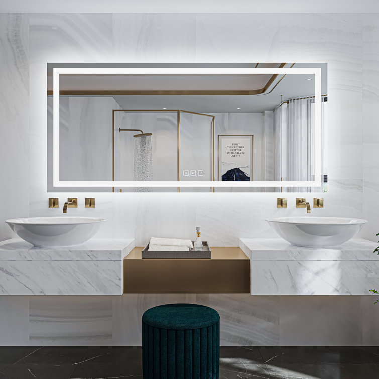 TOOLKISS Led Bathroom Mirror 72 x 36, Dimmable Vanity Mirrors For Wall, Anti-fog, 3 Colors Adjustable, Memory, Double Led Lights ( Front And Backlit ) Durable Tempered Material