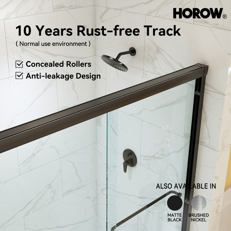 Matte Black Frameless Double Sliding Shower Door with Clear Glass