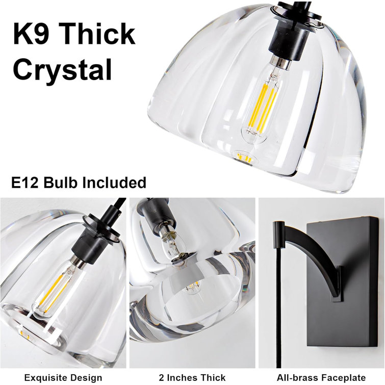 Matte Black Crystal Hemisphere Wall Sconce Set of Two