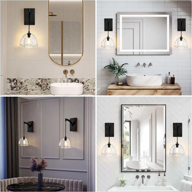 Matte Black Crystal Hemisphere Wall Sconce Set of Two