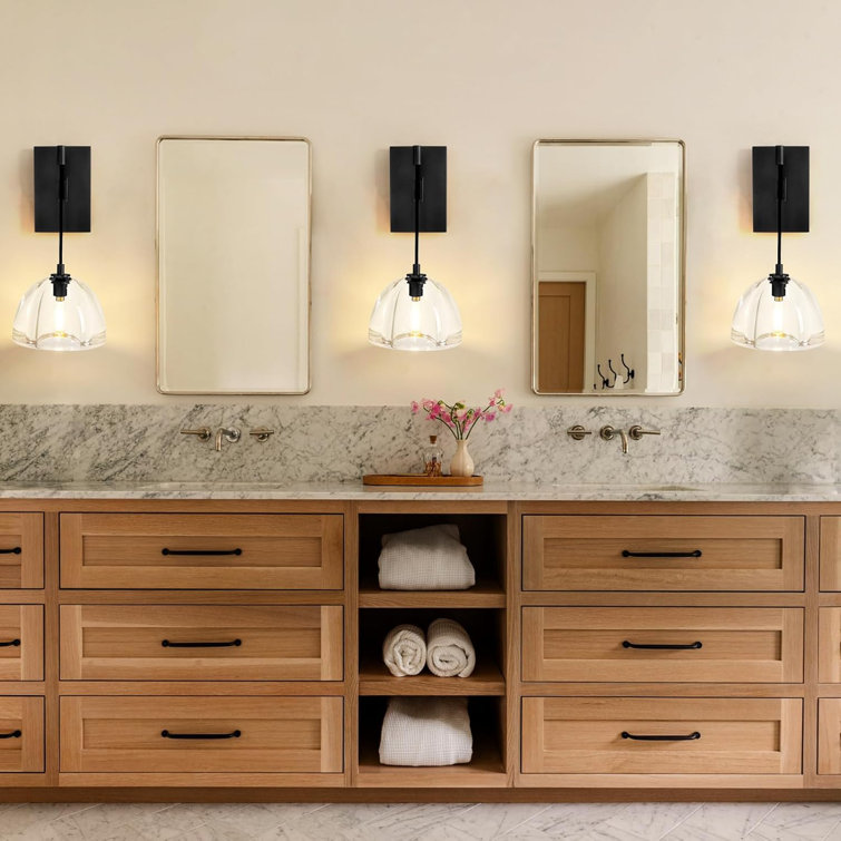 Matte Black Crystal Hemisphere Wall Sconce Set of Two