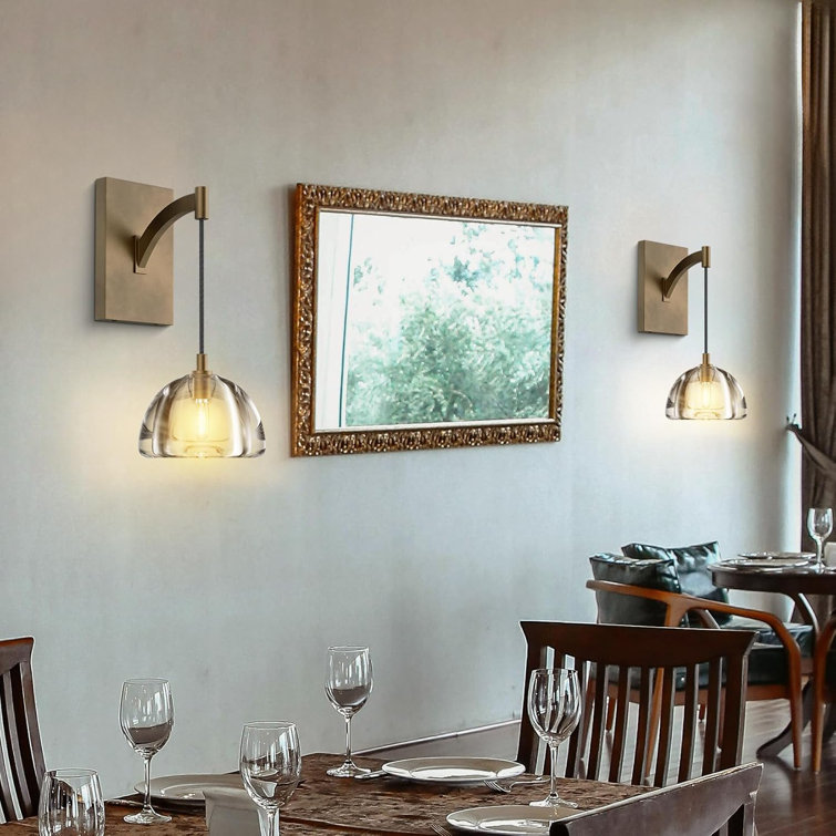 Matte Black Crystal Hemisphere Wall Sconce Set of Two