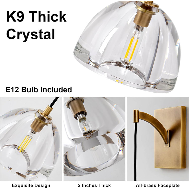 Matte Black Crystal Hemisphere Wall Sconce Set of Two