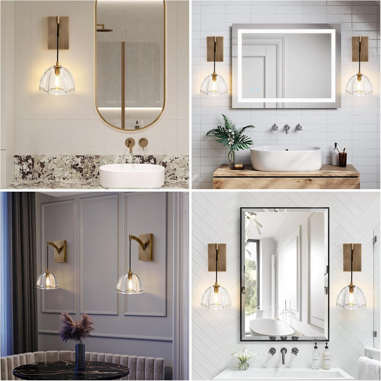 Matte Black Crystal Hemisphere Wall Sconce Set of Two