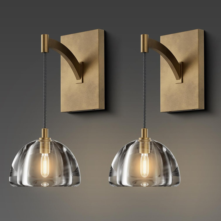 Matte Black Crystal Hemisphere Wall Sconce Set of Two