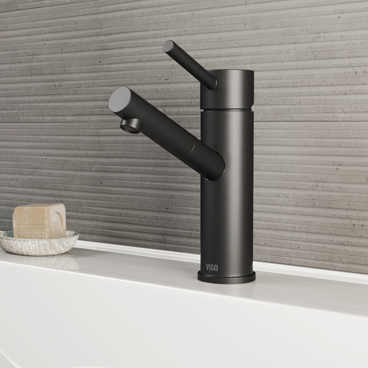 Matte Black Brass Single Hole Bathroom Faucet with Push Tilt Handle