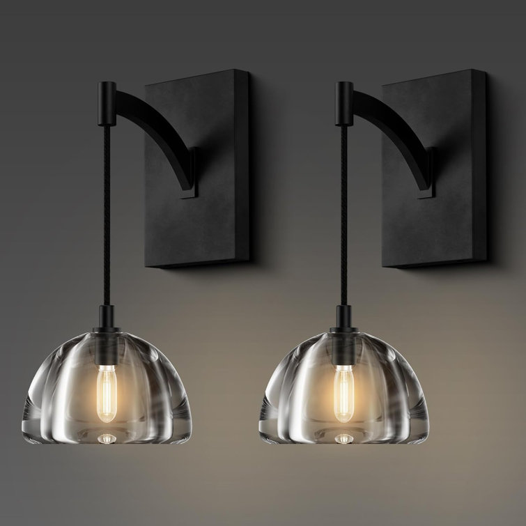 Matte Black Crystal Hemisphere Wall Sconce Set of Two