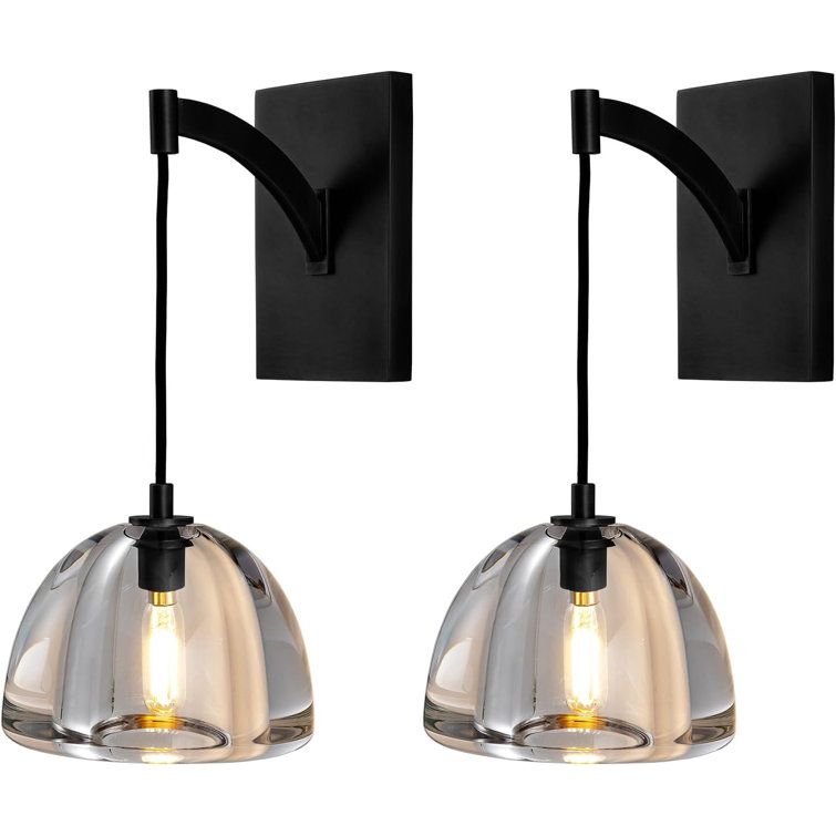 Matte Black Crystal Hemisphere Wall Sconce Set of Two