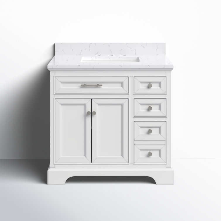 Thompson 36" White Freestanding Bathroom Vanity with Carrara Countertop